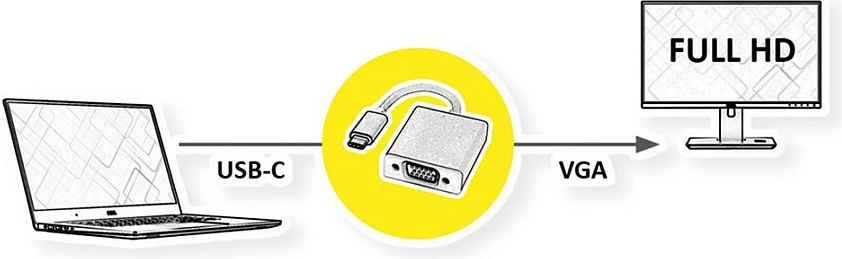 Adapter USB-C në VGA ROLINE 12033203, 1080p 60Hz, argjendtë