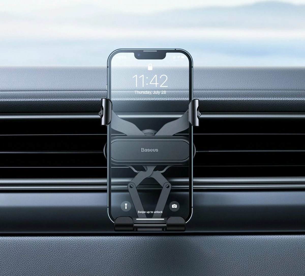 Mbajtëse telefoni për veturë Baseus SUWX010001, për grilë ventilimi, mekanizëm gravity, e zezë
