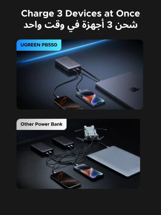 Powerbank UGREEN Nexode 55996B 20000mAh 67W me kabllo USB-C të integruar, gri, set 2 copë