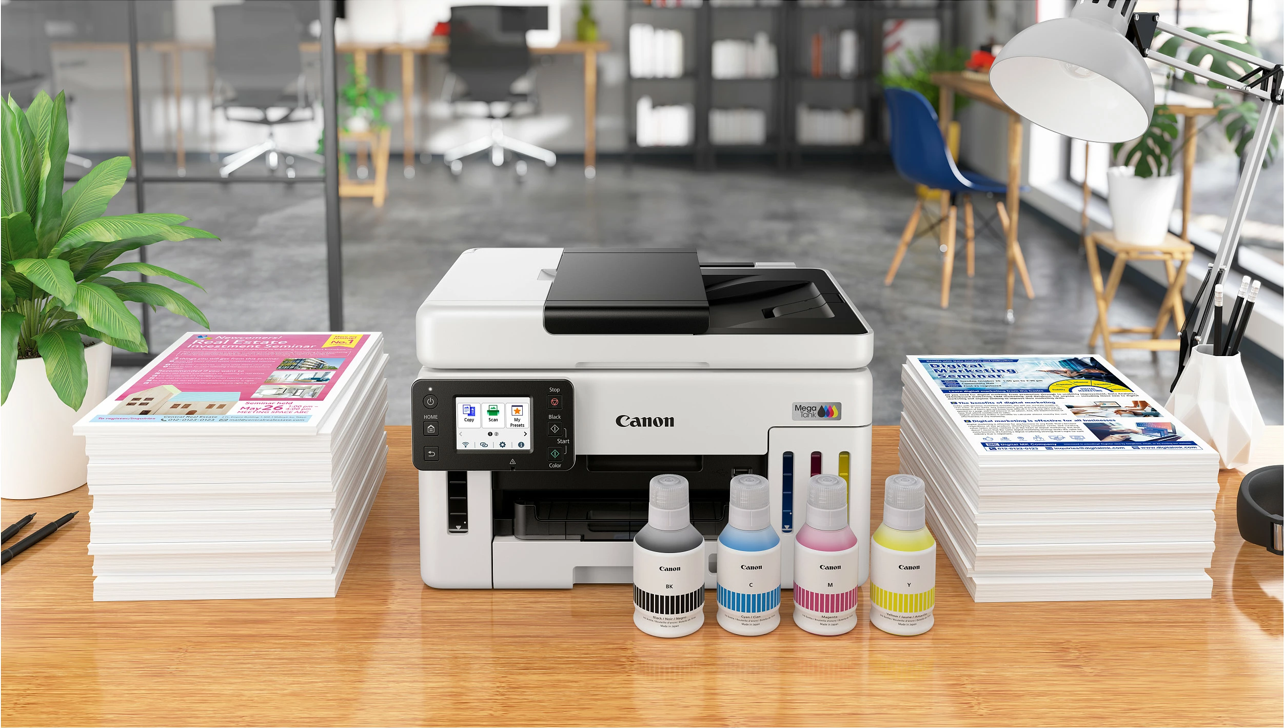 Printer multifunksional Canon MAXIFY GX6150, Inkjet me ngjyra, A4, Duplex, Wi‑Fi/Ethernet, bardh e zi