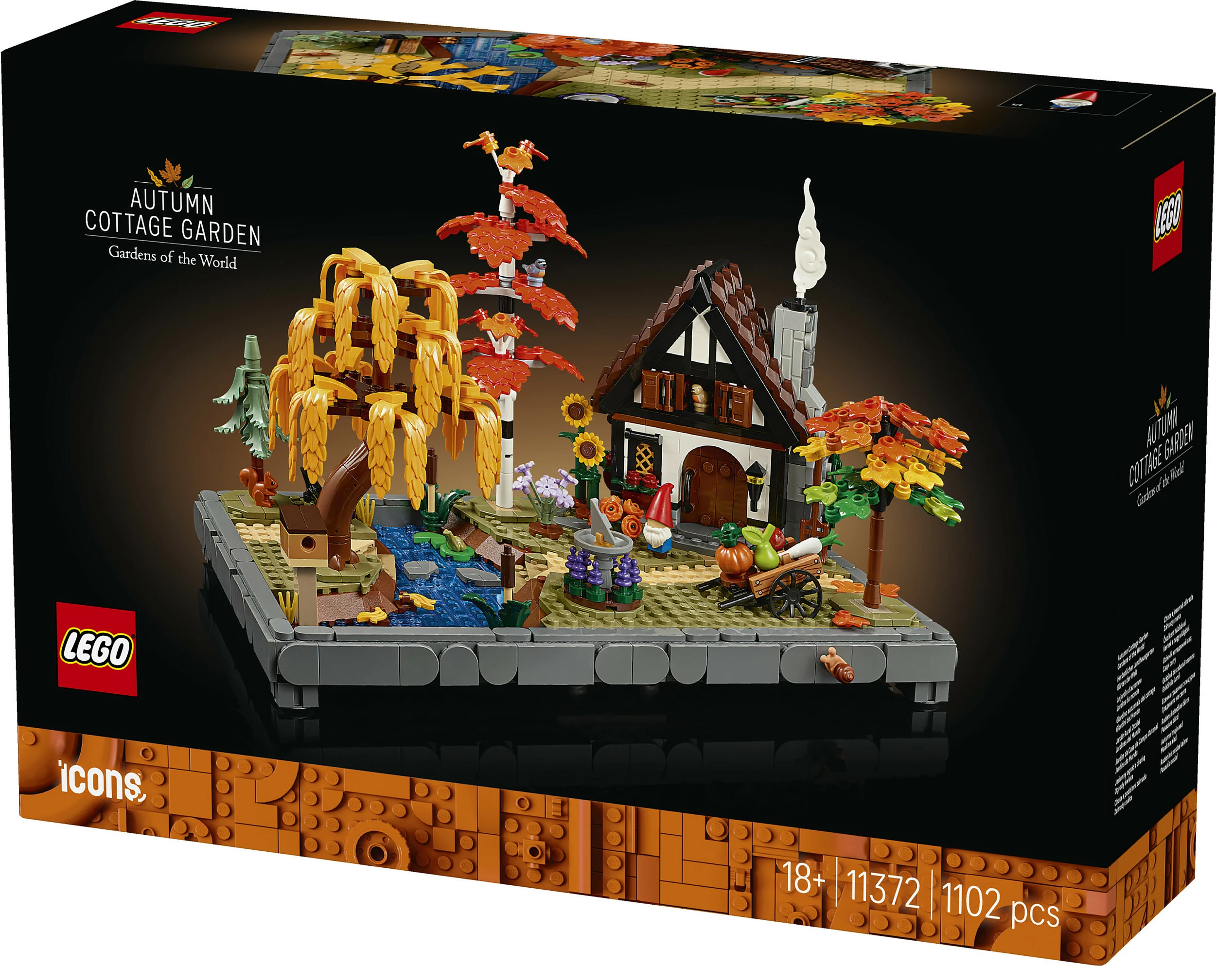 Set ndërtimi LEGO Icons Autumn Cottage Garden 11372, 1102 copë, 18+, multikolor