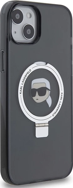 Mbështjellës Karl Lagerfeld Ring Stand Karl Head MagSafe për iPhone 15 Plus / 14 Plus, i zi