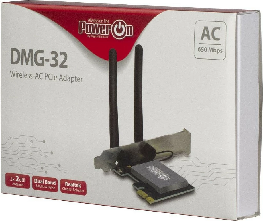 Adapter Wi‑Fi PCIe Inter‑Tech DMG-32, Wi‑Fi 5, 650Mbps, 2x antena 2dBi, e zezë