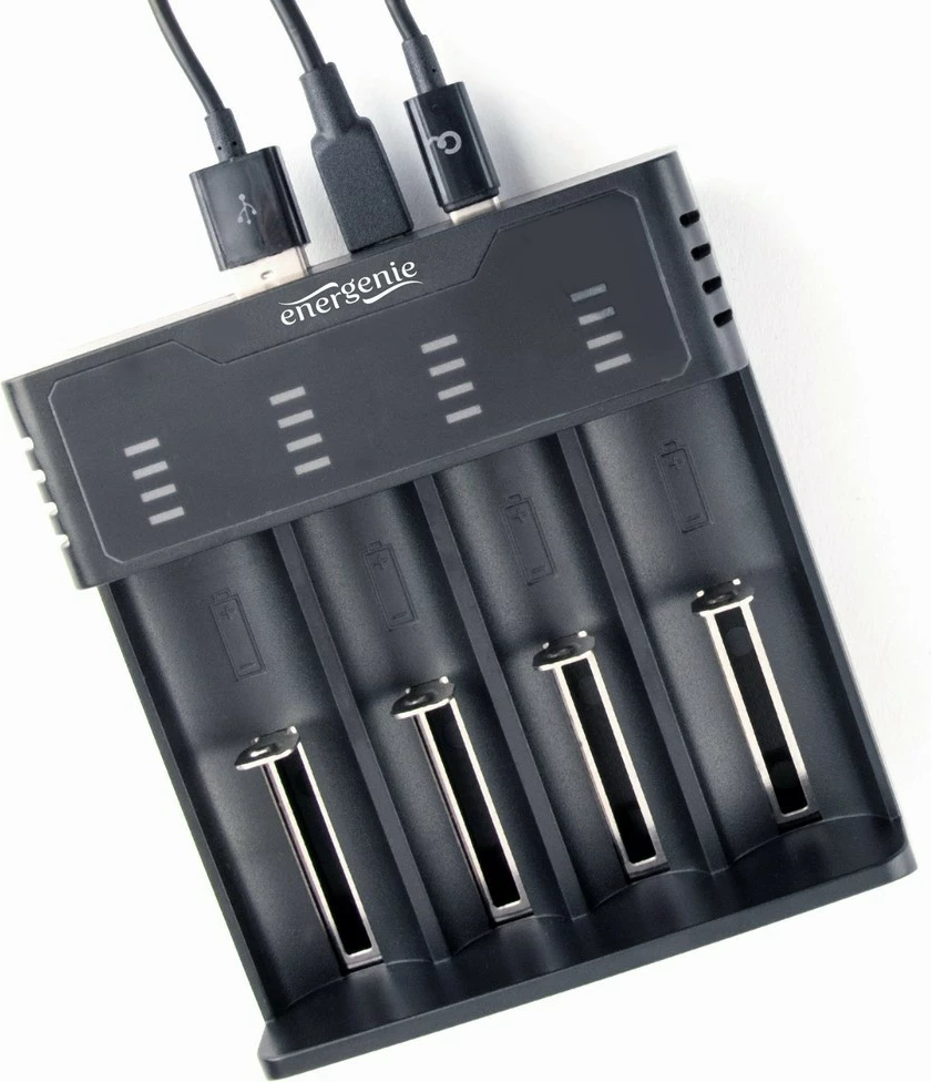 Karikues baterish USB Gembird BC-USB-02, Ni-MH/Ni-Cd + Li-ion, 4 slote, me funksion powerbank 5V/2A, i zi