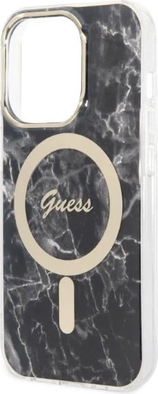Set mbështjellës Guess Marble me karikues wireless MagSafe për iPhone 14 Pro, zi/ari