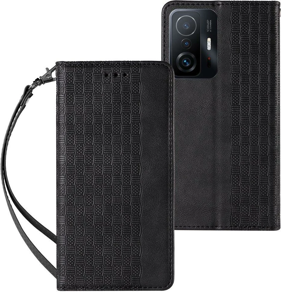 Mbështjellës Hurtel Magnet Strap Case për Samsung Galaxy A13 5G, me portofol, me litar dore, e zezë