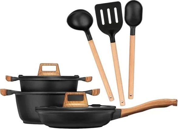 Set enësh gatimi Smile MGK-23, 8 pjesë, alumini, doreza të zeza, kapakë qeramike