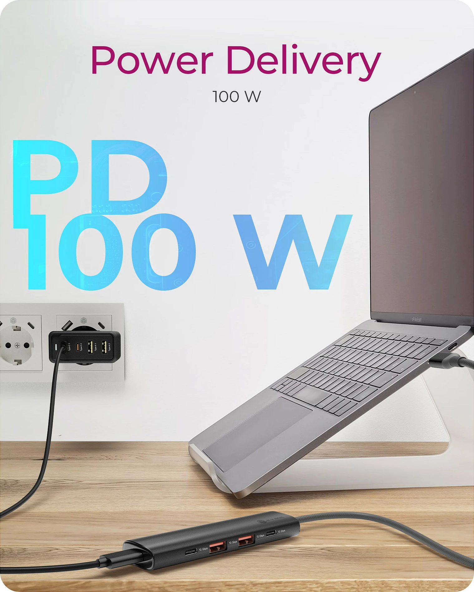 USB hub ICY BOX IB-HUB1437-CPD, USB-C, 2x USB-A + 2x USB-C, 10 Gbit/s, PD 100W, i zi