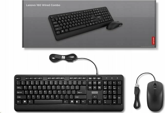 Set tastierë + maus Lenovo 160 Combo (GX31L52655), USB me kabllo 1.5 m, layout US, 1600 DPI, i zi