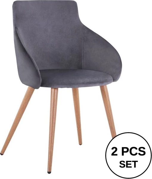 Karrige me krahë Ivy kadife gri dhe këmbë metalike FH8546.01 55x55x80 cm, set prej 2 copë