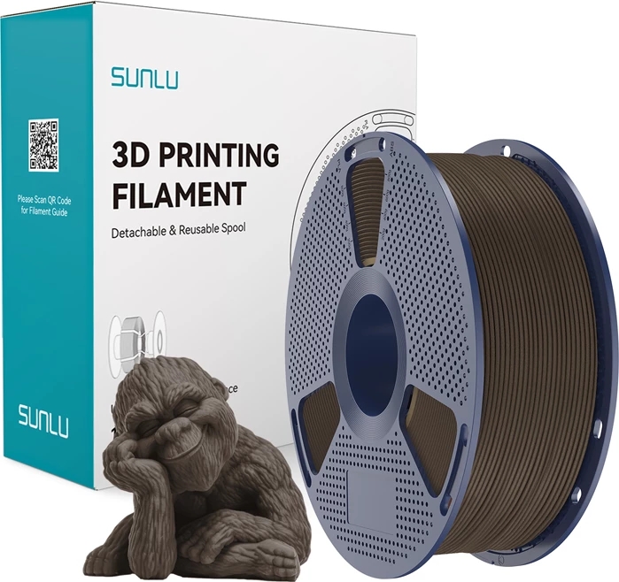 Filament për printim 3D Sunlu Wood Wal, efekt dru 15% pluhur druri, Walnut