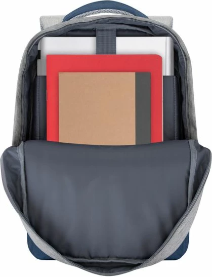 Çantë shpine për laptop RivaCase Prater 7562 15.6\" me portë USB, repelente ndaj ujit, gri/blu e errët