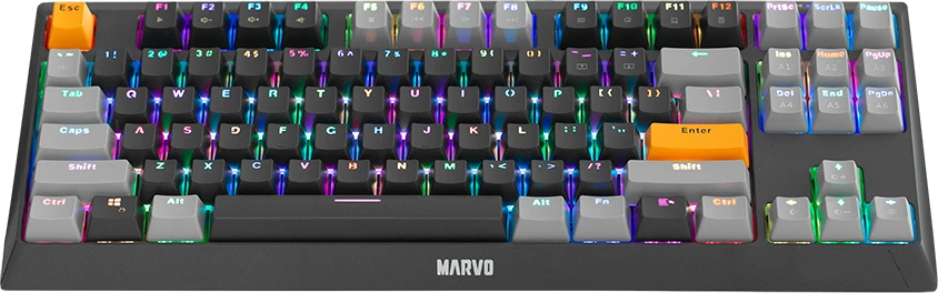Tastierë mekanike Marvo KG980A EN-B, TKL 87 taste, Blue switch, RGB, me kabllo Type-C, e zezë