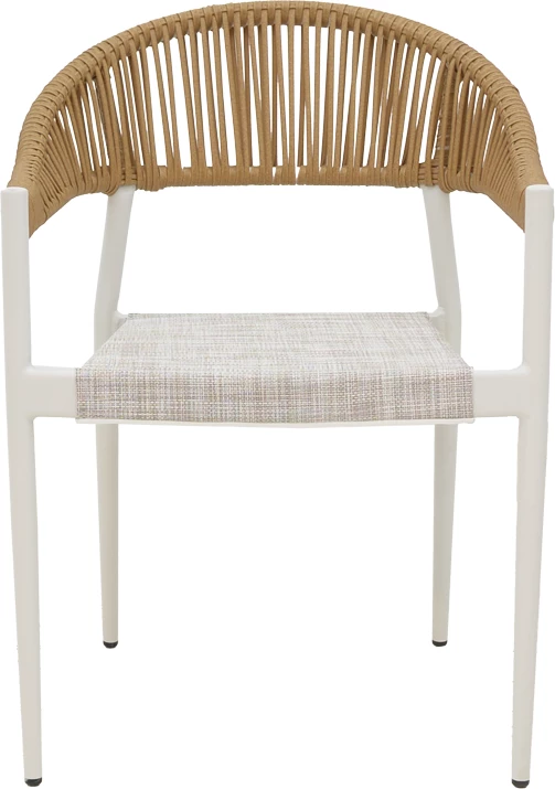 Karrige alumini e grumbullueshme, kornizë e bardhë-tekstilen dhe ratan ngjyrë natyrale, 57x56x78cm