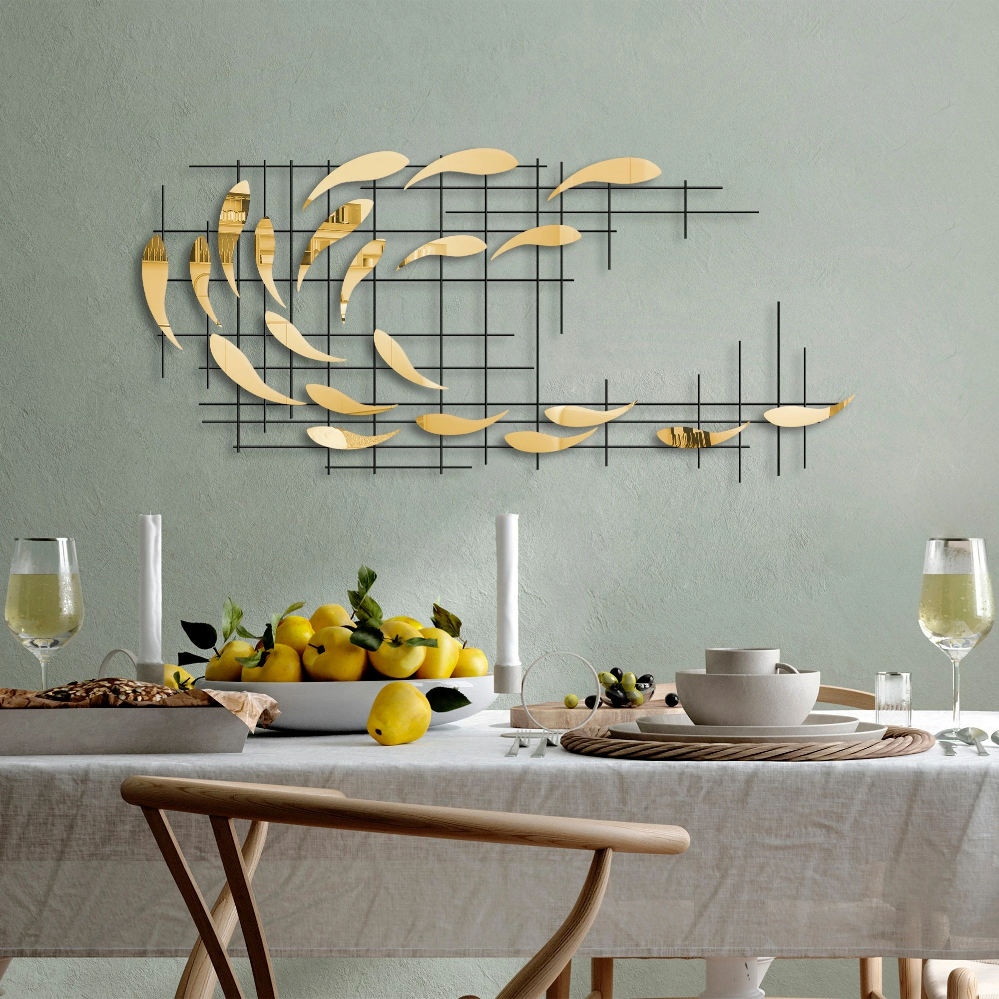 Aksesor dekorativ metalik për mur, Wallity Sheen - 1, shumëngjyrësh, 100x45x4cm