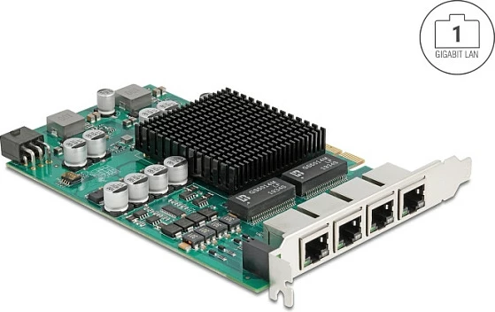 Kartë rrjeti DeLOCK PCIe x4 Intel I350, 4x RJ45 Gigabit me PoE+, jeshile/metal