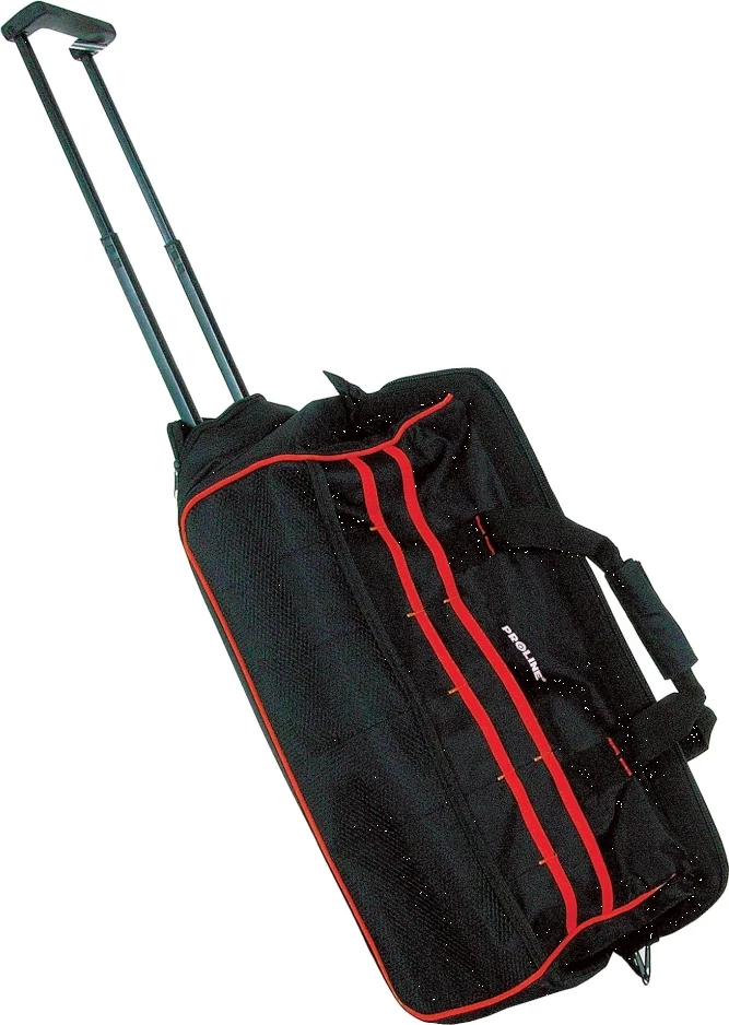 Çantë veglash Proline 62151 me rrota dhe dorezë tërheqëse 510x290x360 mm, e zezë/kuqe