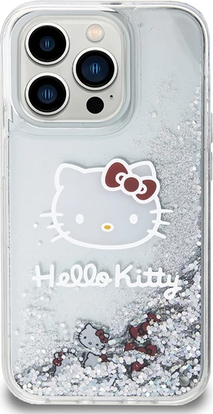 Mbështjellës Hello Kitty Liquid Glitter Charms Kitty Head për iPhone 13 / 13 Pro, argjendtë