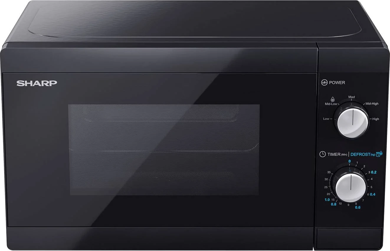 Mikrovalë Sharp YC-MS01E-B 20L 800W 5 nivele 8 programe kontroll analog pjatë qelqi 255mm e zezë
