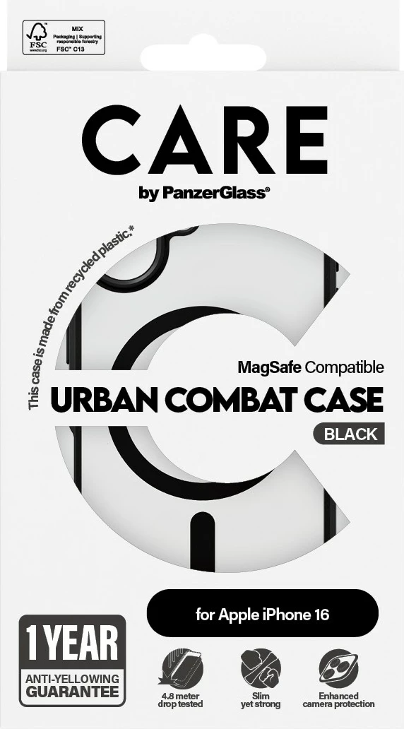 Mbështjellës PanzerGlass CARE Case Flagship Urban Combat MagSAFE për iPhone 16, transparent