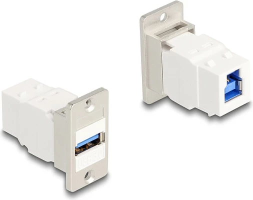 Adaptor panel mount DeLOCK USB 3.0 Type-A femër në USB Type-B femër, 5 Gbps, argjend/bardhë