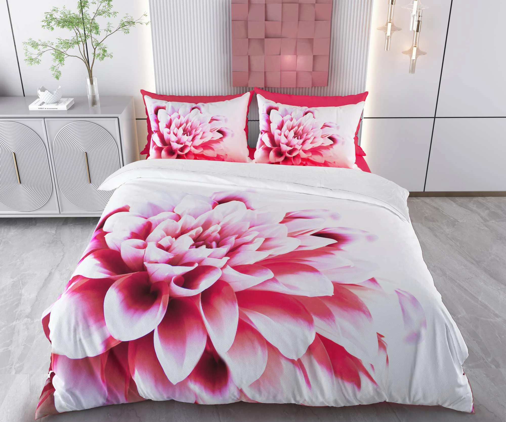 Set mbulesë për jorgan Super King, L'Essentiel Linge de Maison, Ganiza, rozë dhe e bardhë