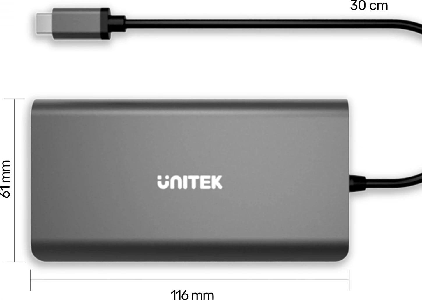 Përshtatës Hub Unitek USB-C, 8 në 1, 100W, hiri