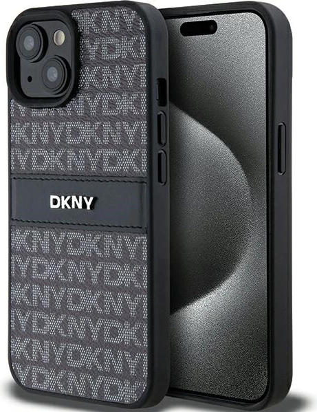 Mbështjellës DKNY Mono Stripe & Metal Logo për iPhone 15 Plus / 14 Plus, e zezë
