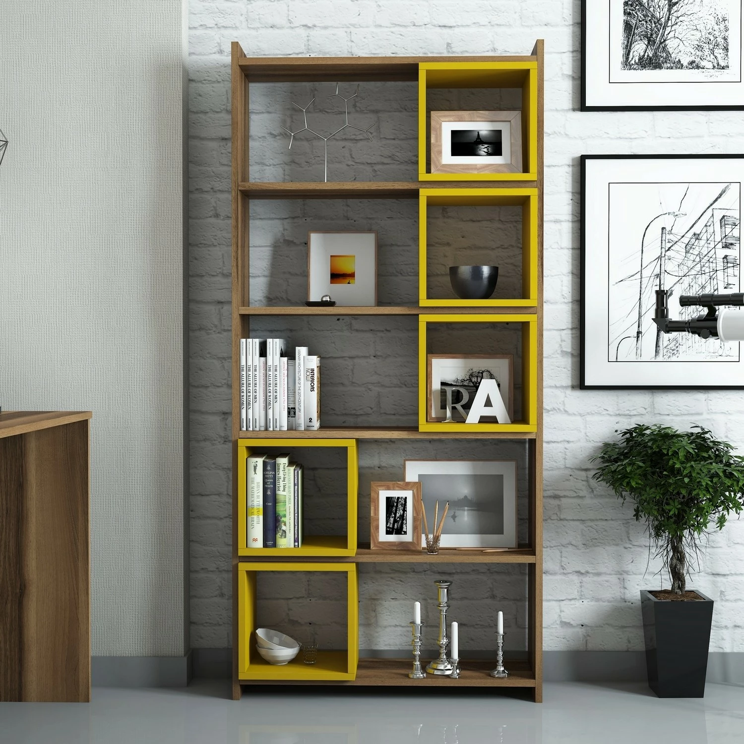 Raft librash Hanah Home, kuti, ngjyrë arre dhe e verdhë