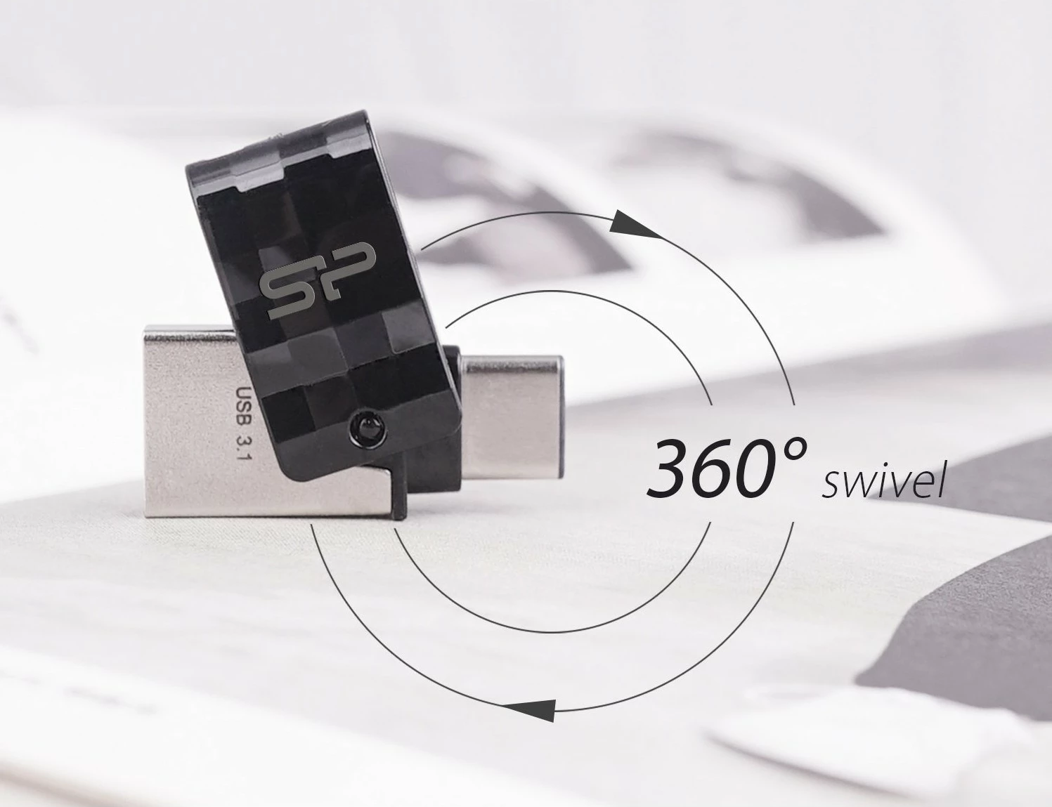 USB flash Silicon Power Mobile C31 64GB, USB Type-A/Type-C, zi, argjend