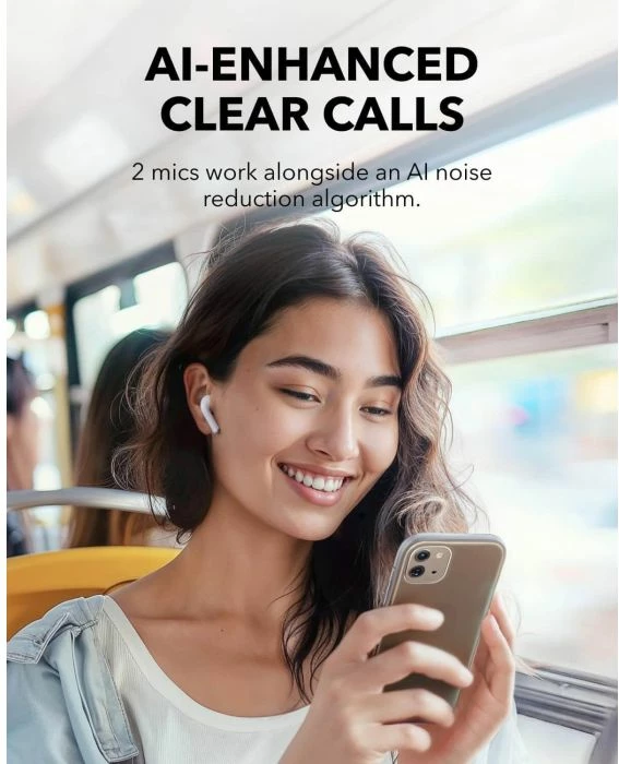 Kufje pa kabllo ANKER Soundcore K20i (A3994G21), Bluetooth 5.3, 6h/36h, IPX5, 2 mikrofonë AI ENC, të bardha, set me kasë karikimi