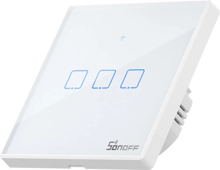 Switch i mençur Sonoff T2 EU TX, 3-kanalësh, WiFi + RF 433, i bardhë