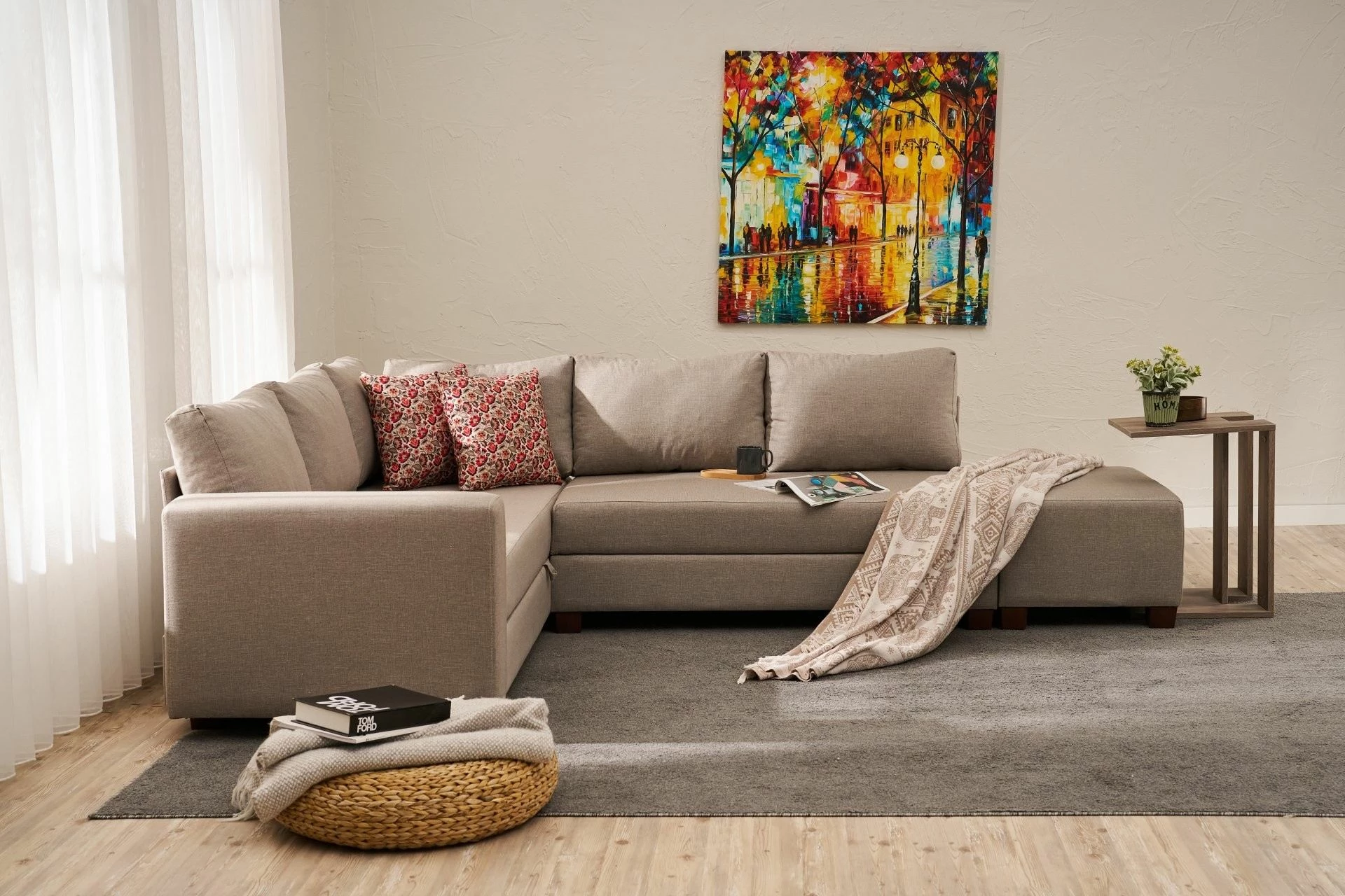 Kënd divan-krevat Atelier del Sofa, Aly, kënd i djathtë, bezhë