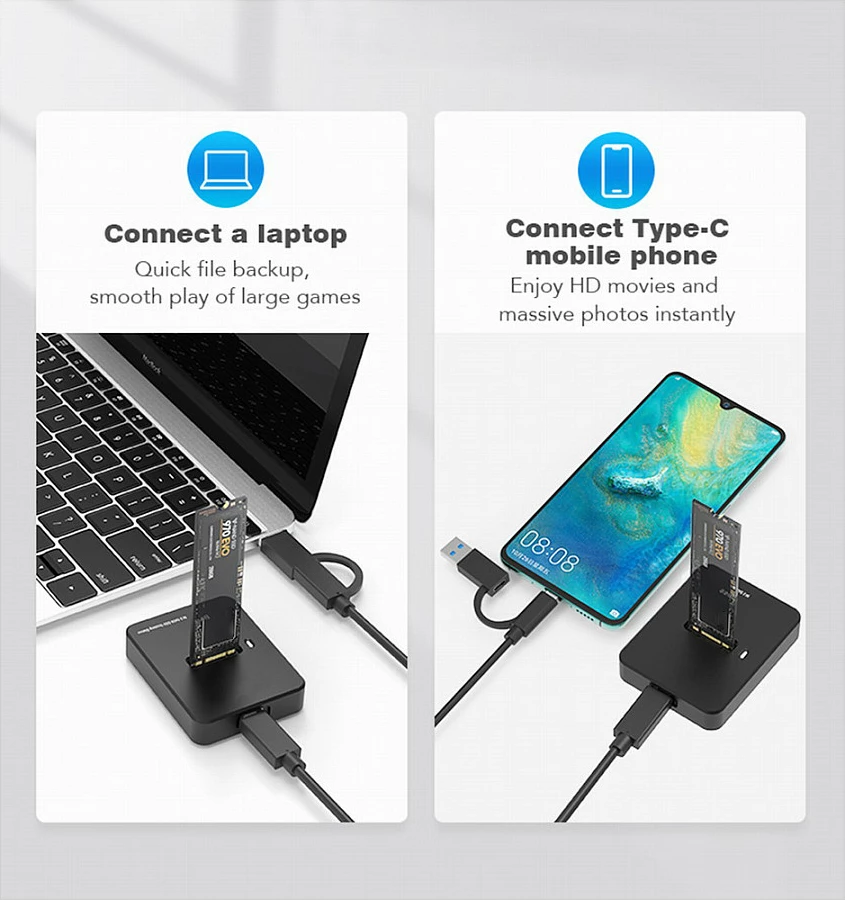Dock për SSD M.2 Gembird RTL9210B, USB-C 10 Gbit/s, i zi