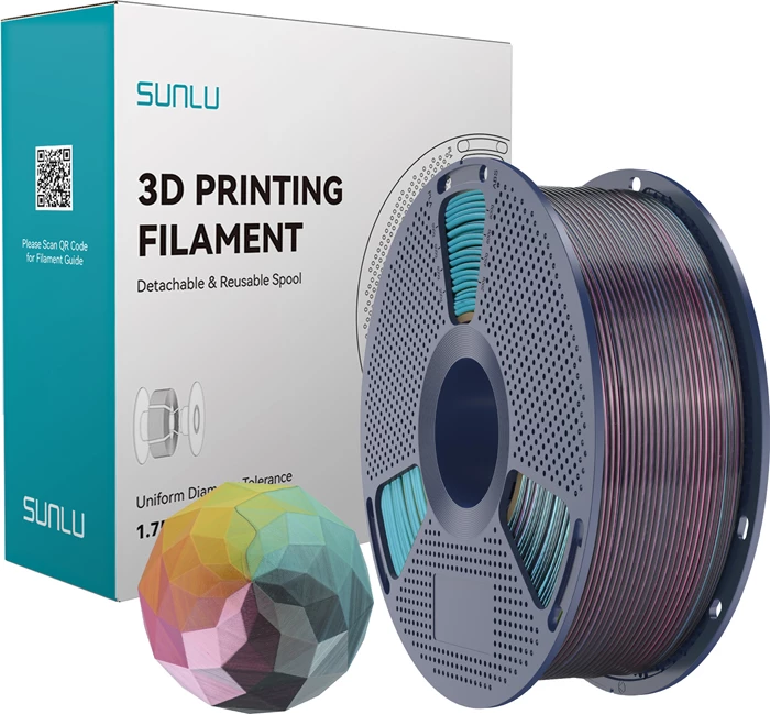 Filament 3D Sunlu PLA+ Silk FC R Y G B 1.75 mm, red-yellow-green-black