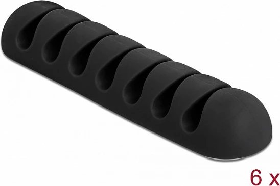 Mbajtës kabllosh DeLOCK me 7 kanale, set 6 copë, vetëngjitës, 4 mm, i zi