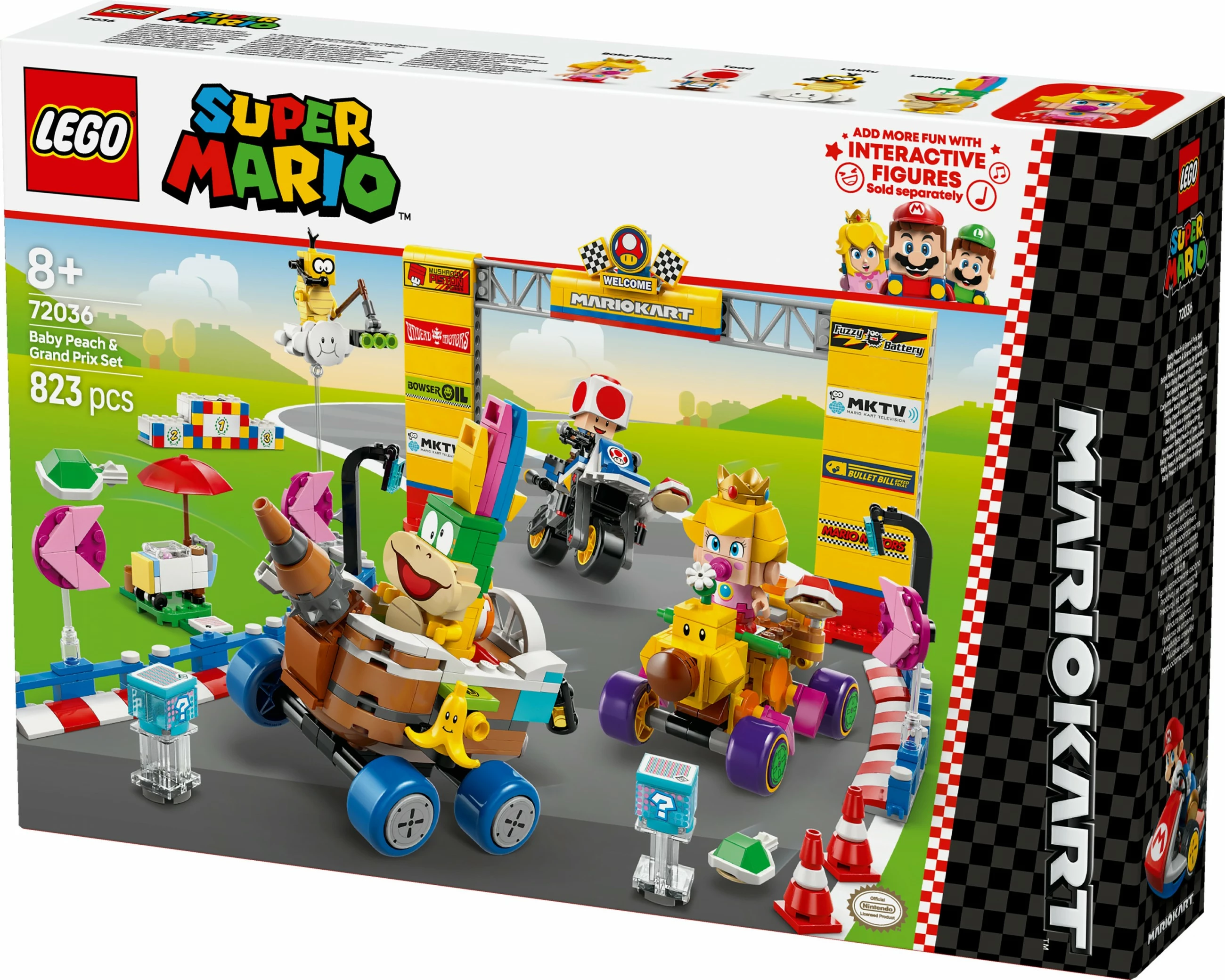 Set ndërtimi LEGO Super Mario Mario Kart Baby Peach & Grand Prix 823 pjesë, multingjyrësh