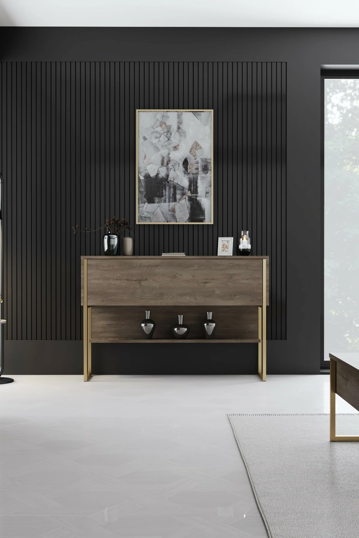 Komodë Hanah Home, Luxe, ngjyrë ari dhe arre