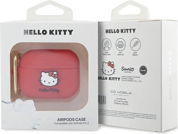 Mbështjellës Hello Kitty Silicone 3D Kitty Head për AirPods Pro 2, Fuchsia