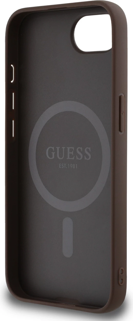 Mbështjellës Guess PU 4G Peony me MagSafe për iPhone 16e, Kafe