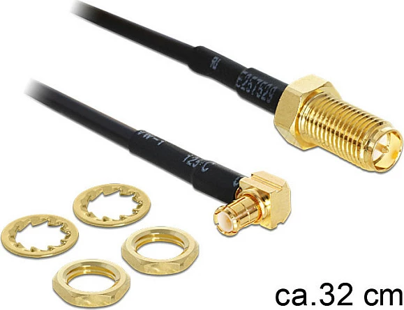 Kabllo adapter RF DeLOCK 88472, MMCX në RP-SMA, 0.32 m, kontakte të arta, e zezë/ari