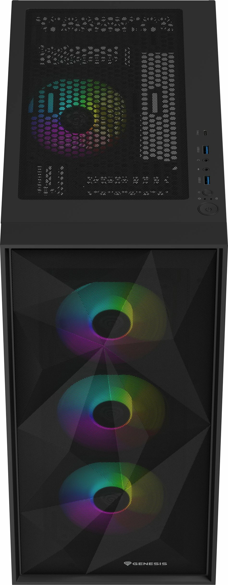 Kasë GENESIS Diaxid 605 ARGB NPC-2172 Midi Tower, ATX/mATX/Mini-ITX, USB-C, pa PSU, e zezë