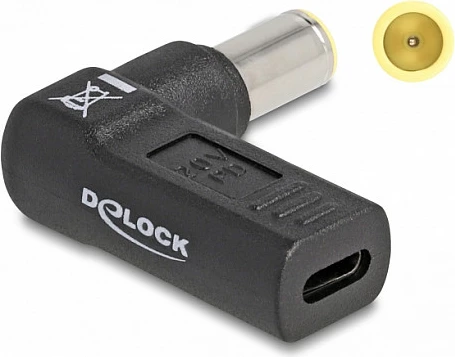 Adapter karikimi laptopi DeLOCK USB-C (female) në IBM 7.9x5.5mm (male), 90°, 3A, i zi