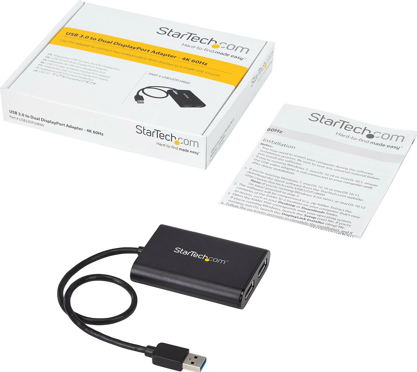 Adapter USB 3.0 në Dual DisplayPort StarTech USB32DP24K60, 2x 4K 60Hz, i zi