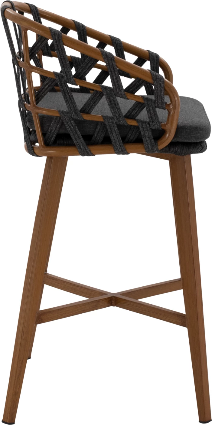 Karrige për bar RICKO, kornizë alumini kafe, litar i zi, 56x59x102cm