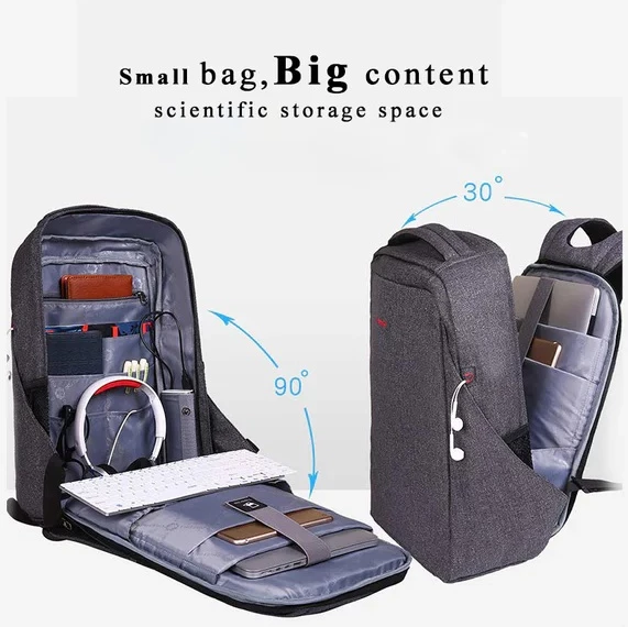 Çantë shpine për laptop Tigernu Crater 16\", 16L, me USB, najlon rezistent ndaj ujit, gri