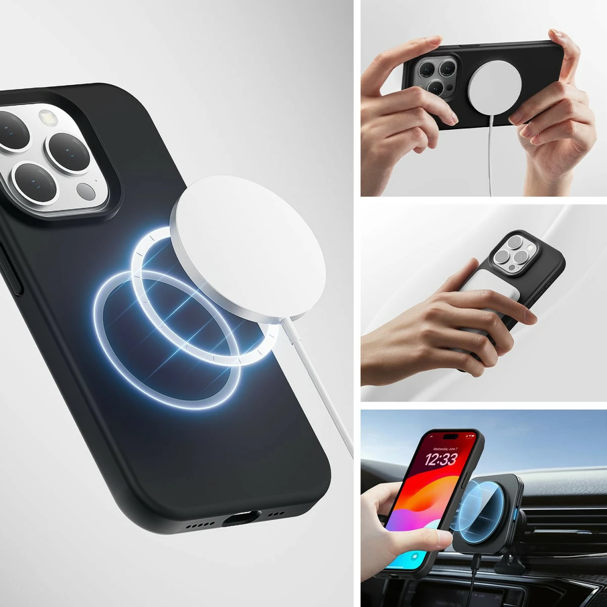 Mbështjellës silikon 4smarts për iPhone 15 Pro, MagSafe, i zi
