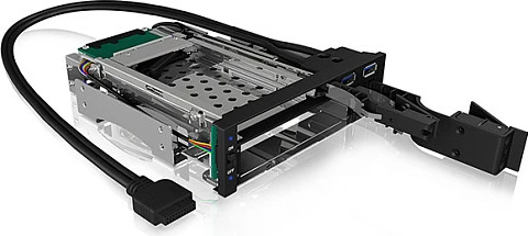 Baj 5.25" ICY BOX IB-174SSK-U për 1x 3.5" + 1x 2.5" SATA, hot-swap, 2x USB 3.2 Gen1, i zi
