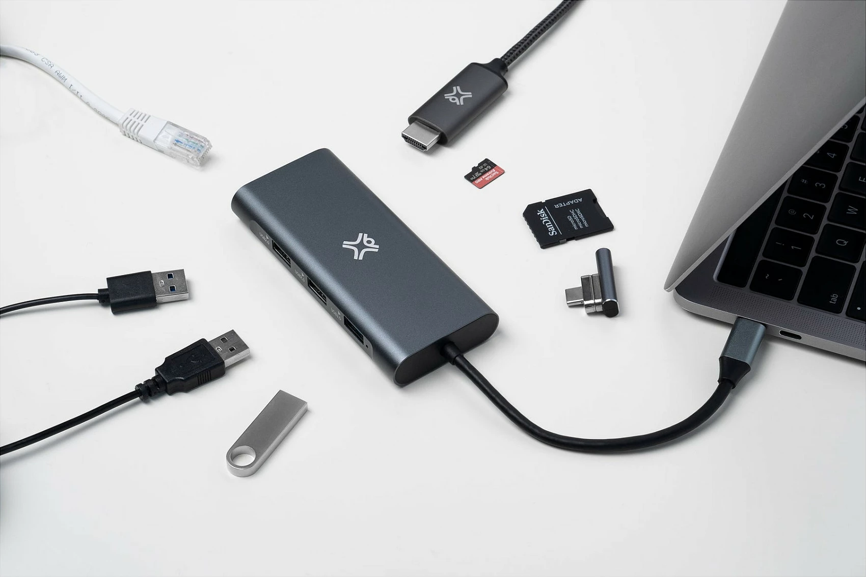 Hub USB-C XTREMEMAC XWH-HUB8-13, 8 porta, HDMI, LAN, lexues kartelash, gri