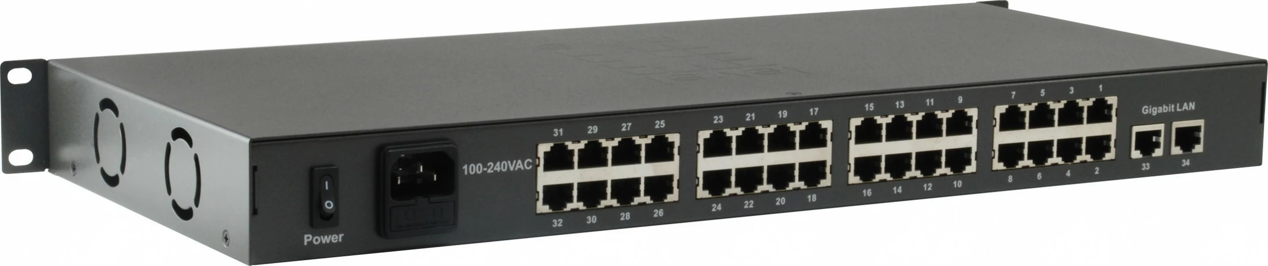 Switch LevelOne 34-Port Fast Ethernet PoE, 32 PoE Outputs, 2 x Gigabit RJ45, 250W, Rack mounting